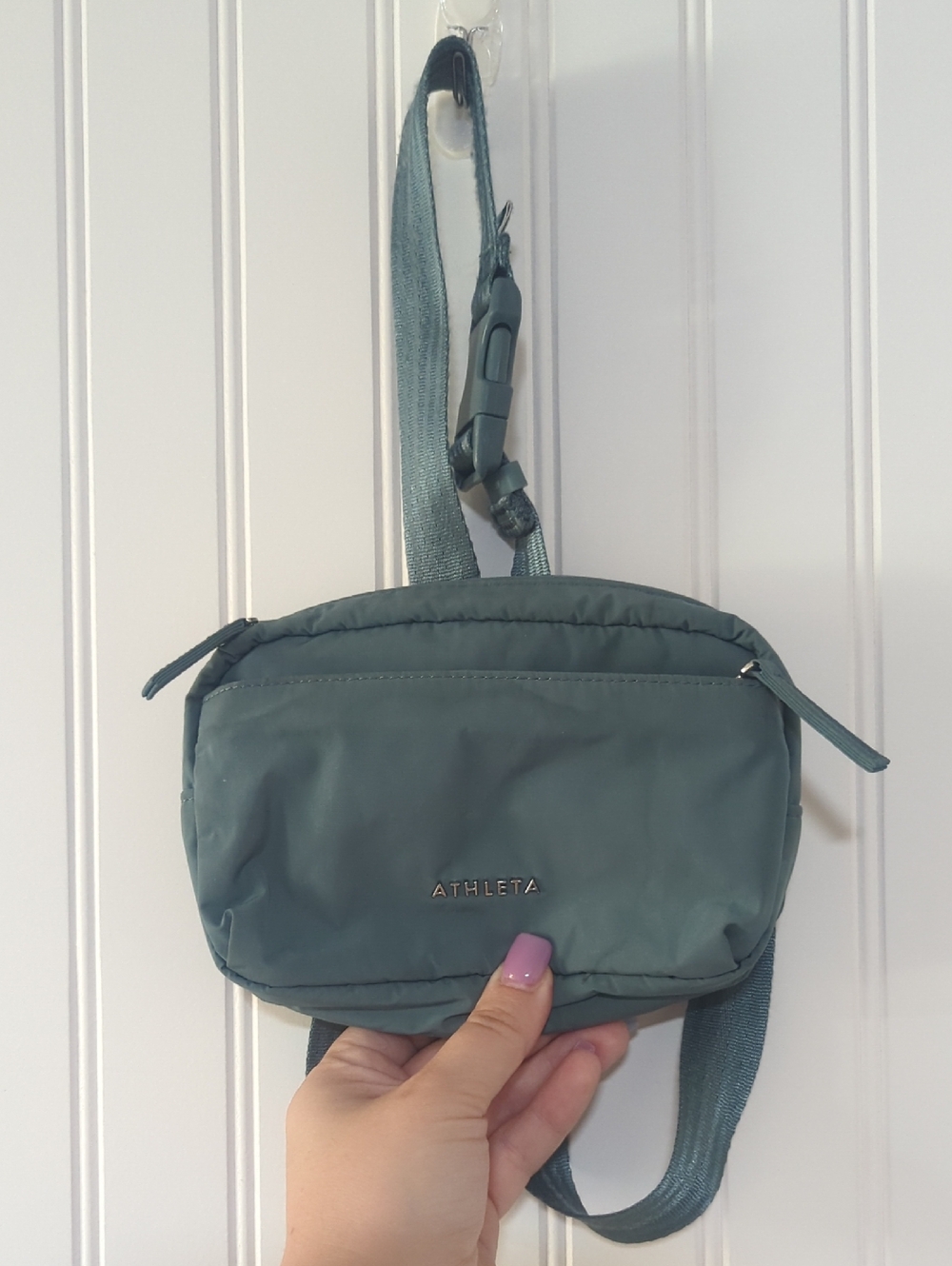Athleta Olive Green Nylon Belt Bag with Front Zip Pocket